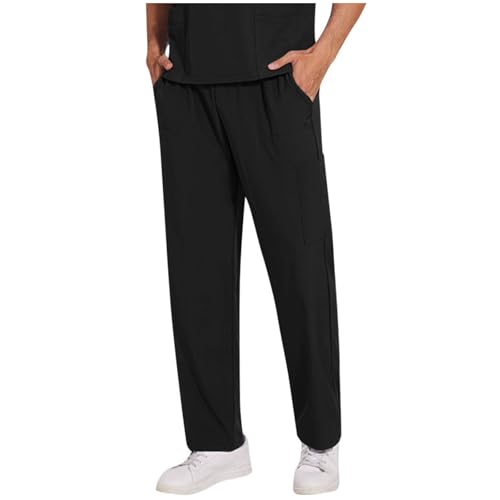 Cambkatl Straight Cargo Pants for Men - Lightweight Casual Workwear Stretch Pull-on Scrub_Pants with Pockets