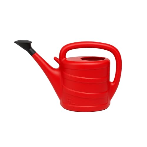 Whitefurze – Watering Can 5 Litres – Durable Plastic Garden Watering Can with Rose Head – Lightweight, Easy-Grip Wrap-Around Handle – Indoor and Outdoor Plant Watering - Red