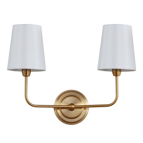 Image of Safavieh Lighting Ezra Brass Gold 2-Light Wall Sconce (LED Bulbs Included)