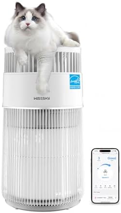Pet Air Purifier, 3-in-1 HEPA Filter for Cat Hair Dander Odor Dust, for Home Large Room, Up to 1644 ft², Smart App Control, 360° Air Intake, W-Cat, White