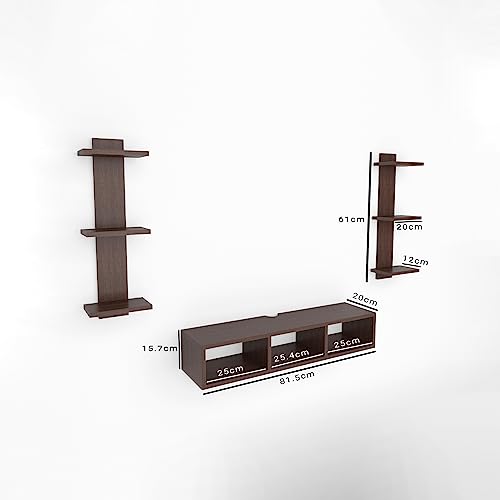 Image of ESTANTERIA Tv Unit Wall Mounted Engineered Wood TV Unit, TV Cabinet for Wall, TV Stand for Wall, TV Stand Unit Wall Shelf for Living Room, Set Top Box Wall Display Rack Stand (Brown)