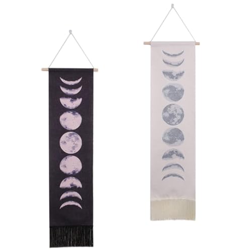 Tapisserie murale lune en coton lavable, design cycle lunaire élégant lot de 2 suspensions