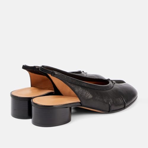 KOKOMOMO Black Split Toe Slingback Heels for Women Japanese Tabi Shoes Cylindrical Block Heels Pumps Chunky Heel Office Wedding Party Dress Shoes3