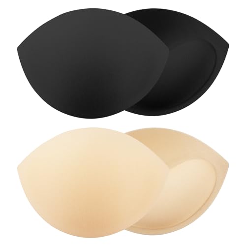 2 Pairs Small Size Bra Inserts Breast Enhancers, Women's Push Up Bra Pads Inserts, Large Cup Bust Lifter, Push up Swimsuit Pads, Add Cups Size Instantly Fits A Cup, Black & Skin Color