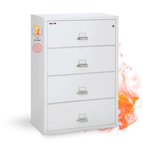 Fireking Fireproof Lateral File Cabinet (4 Drawers, Impact Resistant, Water Resistant), 38" W x 22" D, Arctic White, Made in USA