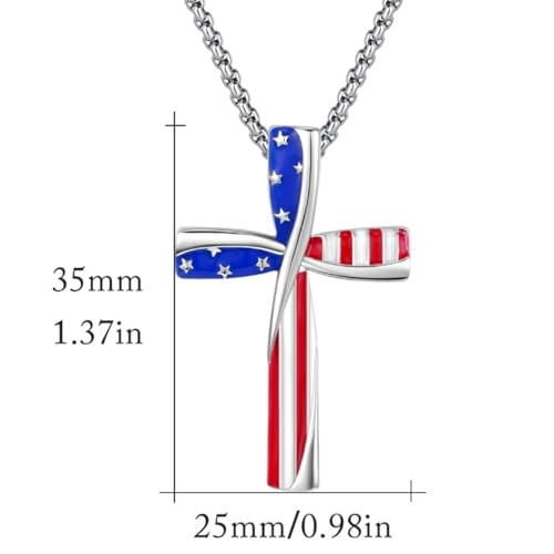 Patriotic Cross Pendant Necklace, Red White Blue Stars and Stripes, American Flag2
