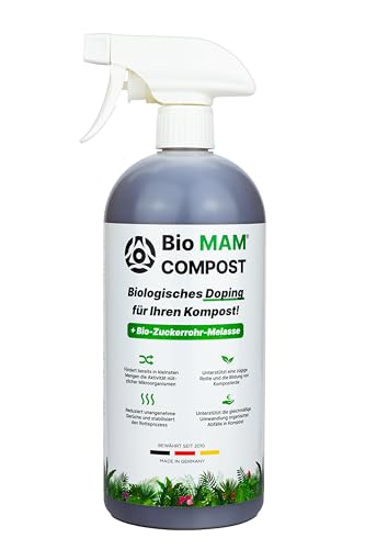 Bio MAM Compost - Accélérateur de compost prêt à l'emploi dans un flacon pulvérisateur - Avec mélasse de canne à sucre bio - Réduit les odeurs, réduit le temps de rougeur, favorise la formation