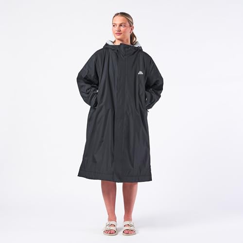 Unisex Outdoor-Wickelmantel, langärmelig, winddicht und wasserdicht, mit Kapuze, für Strand, Wildschwimmen, Surfen und Spazierengehen, übergroß, schnell trocknend, Schwarz , S-M