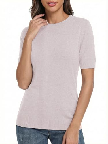 LaGracia Wool Blend Sweaters for Women Crewneck Short Sleeve Lightweight Sweater Office Summer Outfits Apricot 2XL — view 4