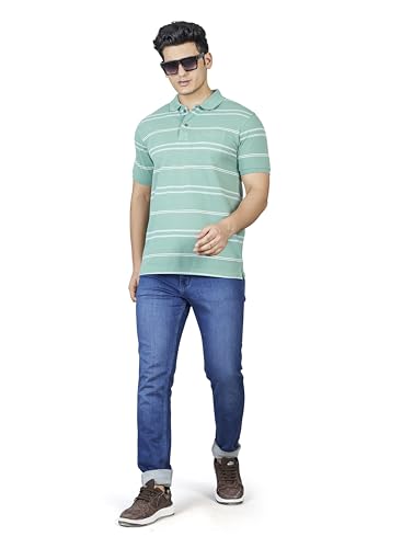 Image of PRORIDERS Half Sleeve 100% Pure Cotton Fabric Collared Regular Fit Men's Polo Striper Tshirt with Pocket for Casual wear