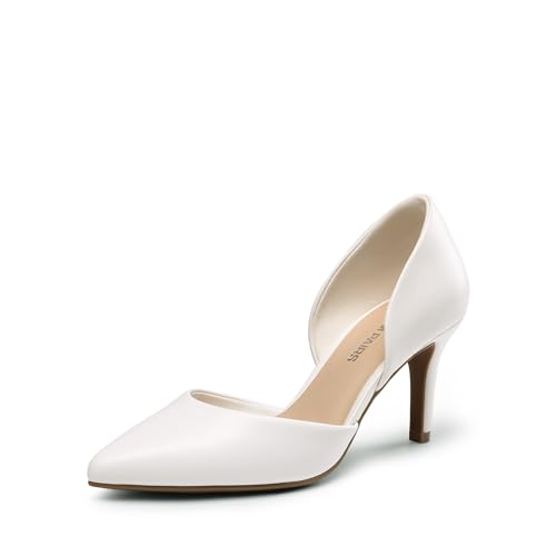 DREAM PAIRS Women's High Heel Closed Toe Dress Shoes Pumps Elegant Stiletto D'Orsay Slip On 6.5 White-pu
