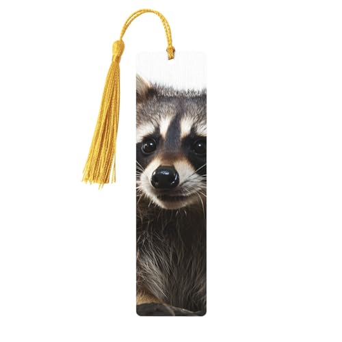 しおり 木製しおり 穴とタッセル付き 木製タグ 毛むくじゃらのアライグマ 木製クラフト しおり ヴィンテージ しおり オーナメント 木製ブックマーク 女性用 男性 本好きの方へのギフトに ゴールド