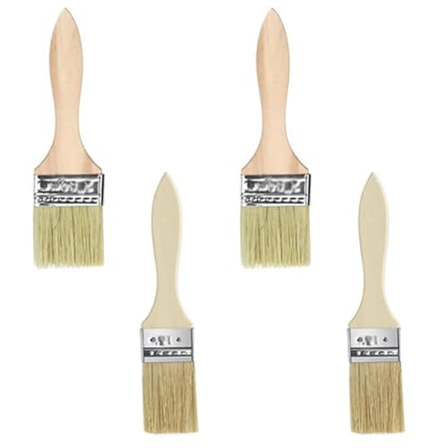 4 Pcs Chip Brush, Natural Bristle Paintbrush Set, Multi use Paint Brushes Bulk Household Bristle Chip Brush with Wooden Handle for Home Wall Paint Glues Varnish Art Crafts, 2 Sizes