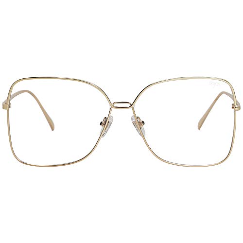 SOJOS Fashion Square Blue Light Blocking Glasses Computer Eyewear Frame SJ1082 with Gold Frame/Anti-Blue Light Lens