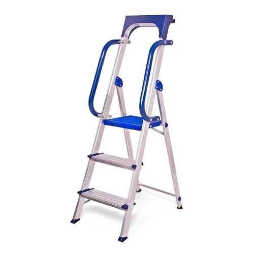 HOSTRÖM Escabeau 3 marches Secure Pro, Aluminium renforcé, sécurisé avec rampes, Tablette Porte-Outils, Hauteur Plateforme 66cm, Charge 150kg