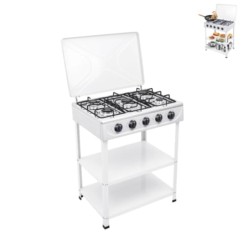 Poêle à gaz naturel à 5 brûleurs pour cuisine d'extérieur portable avec couvercle