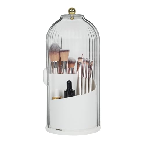 VacFreKep Organizador de pincéis de maquilhagem com tampa, giratório 360 graus, transparente, à prova de pó organizador de pincéis de maquilhagem para toucador, secretária, bancada de casa de banho