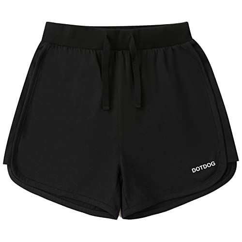 Dotdog Girls Athletic Shorts Cotton Active Running Short Drawstring Elastic Waist Casual Shorts For Girls 3-12 Years Black #TOP17