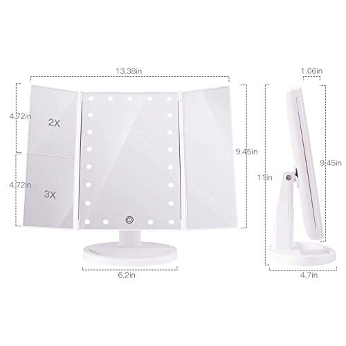 BESTOPE Makeup Mirror with Lights 21 Led Light Up Mirror with 2X/3X Magnification Vanity Mirror with Lights Touch Screen 180 Degree Rotation Dual Power Supply - Thumbnail 7