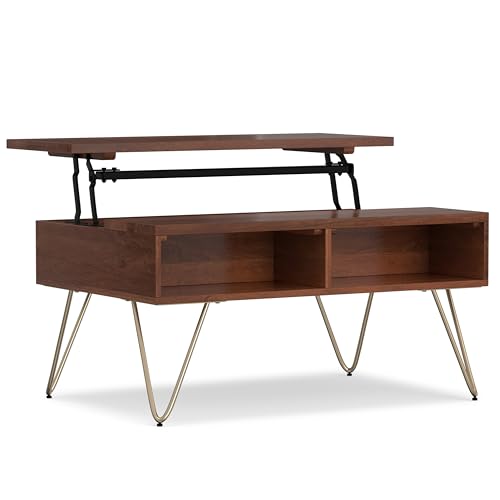 Image of SIMPLIHOME Hunter 36 inch Wide Solid Mango Wood Coffee Table in Brown