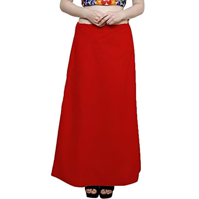 Women's Cotton Solid Red Readymade Inskirt Saree Petticoat-image-2