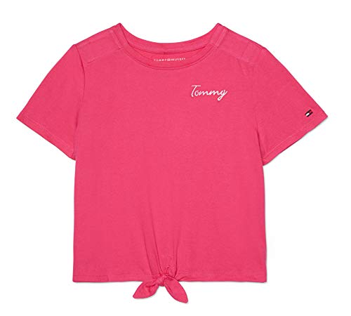Tommy Hilfiger Girls' Adaptive Tie Front T Shirt With Velcro Brand Closure At Shoulders, Pink Passion, Md #TOP24