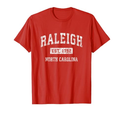 Raleigh North Carolina NC Vintage Established Sports Design T-Shirt, Men, Red, X-Large