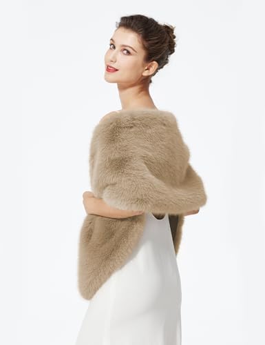BEAUTELICATE Women's Faux Fur Shawl Stoles Wrap Faux Fur Scarf for Bridal Wedding Party2