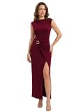 Xiaoliny Vestido Mujer Elegante Manga Corta Cuello Barco Vestidos Largo con Abertura Verano Casual Vestido Maxi Ajustado con Fruncidos Vestidos de Fiesta para Bodas Cóctel Ceremonia Eventos Formales