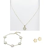 Conjunto de Pulsera y aretes. El Delicado Conjunto de joyería de Flores de Cinco pétalos, Pulsera y aretes. Conjuntos de joyería para Mujer de Tres Piezas, Pulsera Lucky Five Leaf para