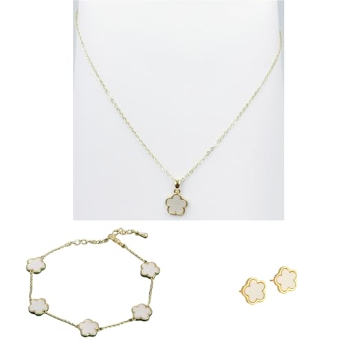 Bracelet et boucles d'oreilles parure anti-allergie fleurs