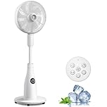 KOMORE Cooling Misting Fan 2-in-1, 12m Airflow Coverage, 110°Oscillating Standing Fan with Remote, 24H Timer, 7 Speeds 3 Modes, Portable Pedestal Fan with Wheels, Quiet DC Motor, Floor Fan for Bedroom