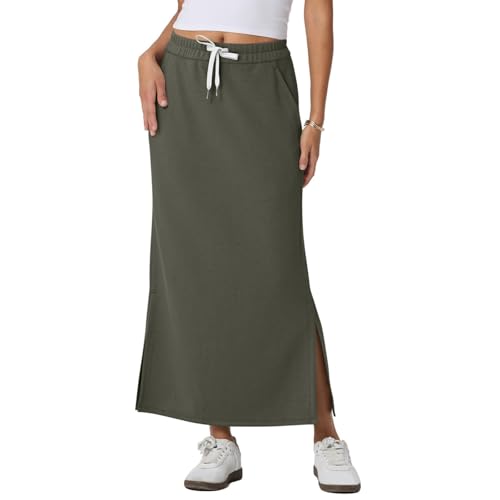 Fall Skirts for Women 2025 Sport Knit Side-Slit Dressy Casual Skirts with Pockets Trendy A Line Athletic Sweat Skirt