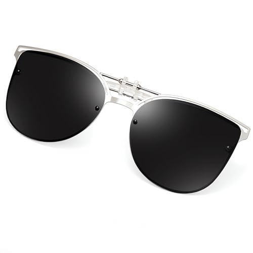 Image of Polarized Clip on Sunglasses over Prescription Glasses Anti-Glare UV Protection Cat Eye Flip up Clip-on Eyeglasses