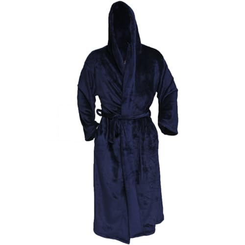 Men Hooded Flannel Robes Warm Fleece Bathrobe Long Soft Plush Robe Fleece Nightgown Sleepwear with Pockets4