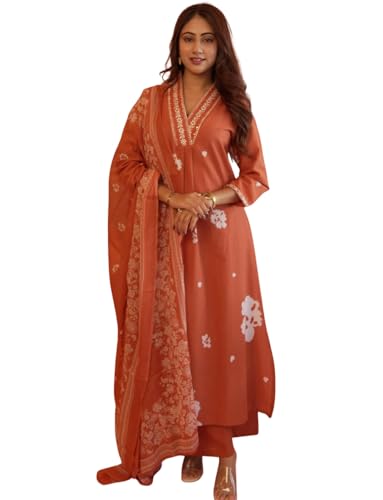 Image of Women's Mulmul Cotton Kurti with Pant and Dupatta