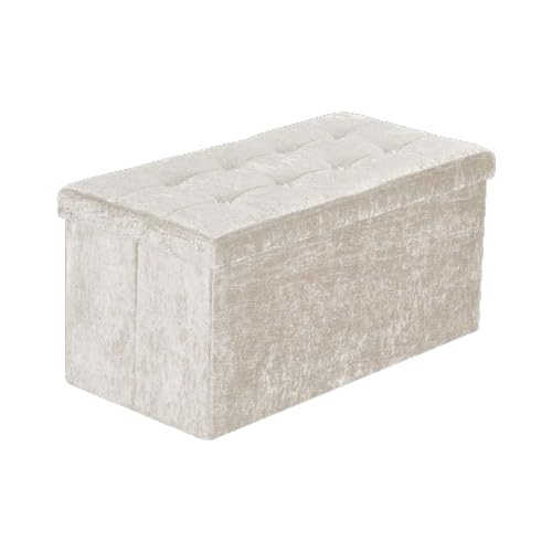 click2style Velvet & Corduroy Storage Foot Stool Ottoman Folding Box 2 (Cream Velvet Two Seater)
