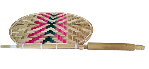 Image of Bamboo Hand Held Fan (stick: 16 inch, pankha: 10 inch, Golden Yellow)