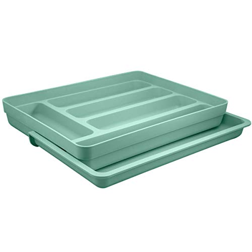 Organizador Suporte Porta Talheres Extensível Cozinha Gaveta Verde
