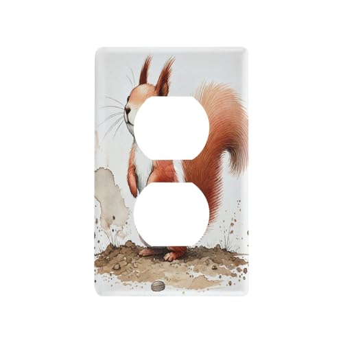 Squirrel White Light Switch Cover Decorative Receptacle Outlet Wall Plate Guard Plastic Wall Outlet Cover for Living Room Home Decor Kitchen (Duplex Outlets Cover)