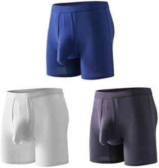 Men's Dual Pouch Underwear Short&Long Leg Bulge Boxer Briefs Separated Pouch Modal Trunks (US, Alpha, Large)