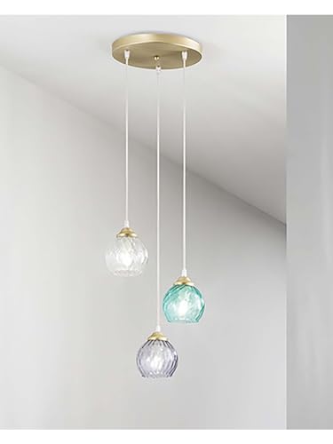 Generico Lampadario a sospensione ottone e vetro di murano a 3 luci DP300 per cameretta, salotto, camera da letto, soggiorno, sala da pranzo.