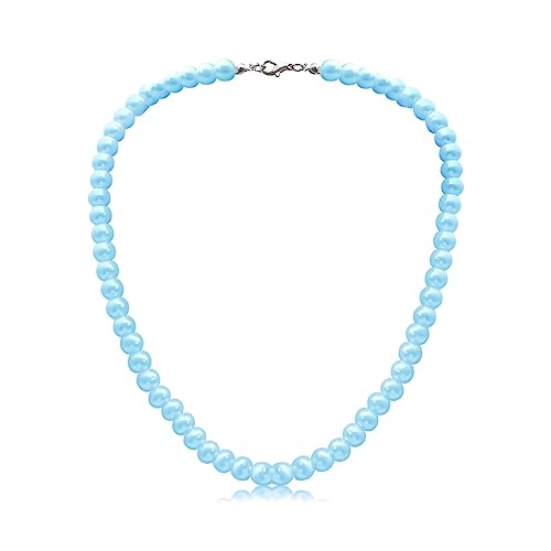 8mm Pearl Choker Necklace Multicolor 1920s Dainty Beads Necklace Costume Prom Party Statement Jewelry for Women and Girls-light blue