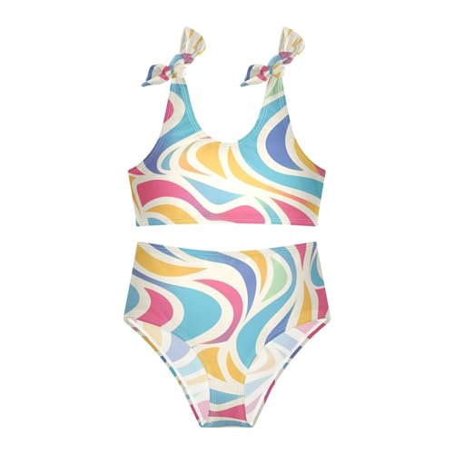 KLL Colorful Waves Girls 2 Piece Bikini Sets Beach Swimsuits Swimwear Adjustable Strap3