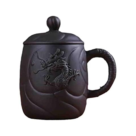 Purple Clay Embossed Dragon Teacups with Infuser Cover