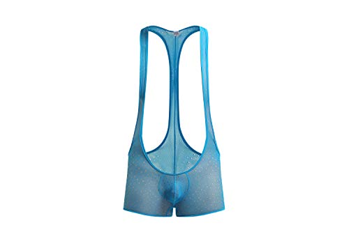 4UFIT Men's Jockstrap Boxer Shorts Wrestling Singlet Bodysuit Leotard Underwear Blue