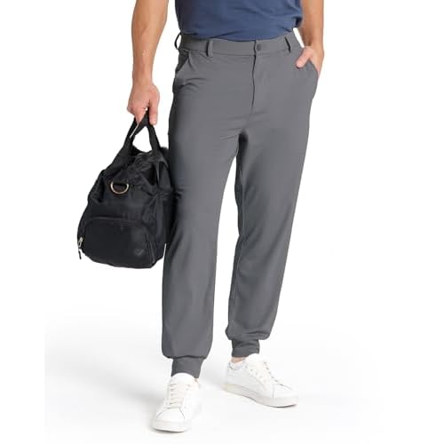 Men's Golf Joggers Pants with 5 Pockets Stretch Slim Fit Work Dress Athletic Jogger Sweatpants for Running Gym Small Lightgrey