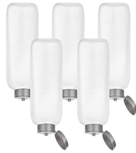 Empty Lotion Bottles 8 Oz Squeeze with Flip Cap for Hand Gel, Shampoo Creams, Massage Lotion HDPE Tottle BULK PACK 100 BOTTLES, w/Silver Cap, 240ml by Grand Parfums