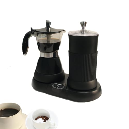 Cafetera eléctrica con espumador de leche y cafetera moka para el hogar, de 3 a 5 tazas, minicafetera eléctrica con espumador de leche para calentar la leche, espumarla, café con leche o moka.