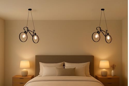 Image of GreyWings Bicycle Shape Hanging Pendant Light for Ceiling, Black Metal, Antique Modern Decor, E-27 Holder (Bulb is not Included) Big Pack of 2